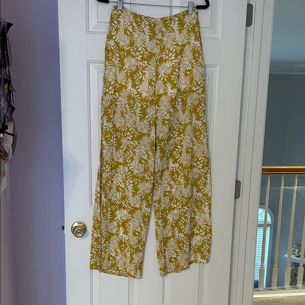 Mahina Mustard and White Leaf Print Pants